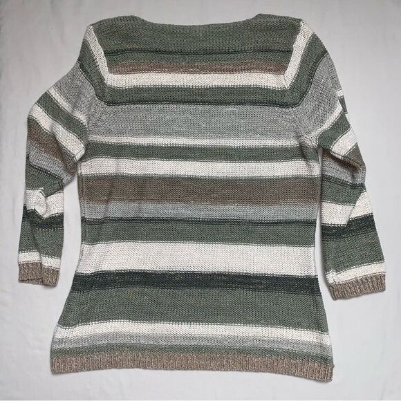 Sweater Womens Large Striped Knit Oversized Brown Granola Gorpcore Cozy Top Fall - Picture 3 of 9